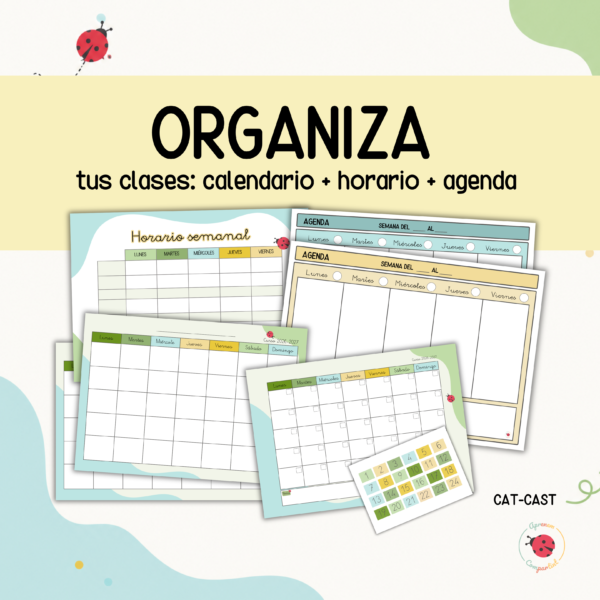Pack Horario semanal + calendario + agenda clase [català - castellà]